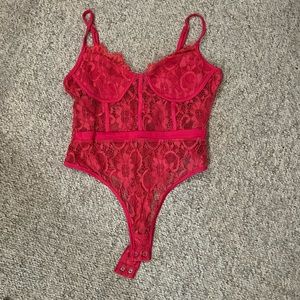 Pink lace corset bodysuit